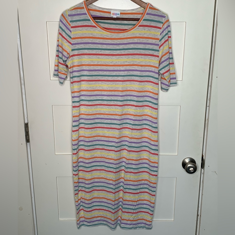 LuLaRoe Women’s Multicolor Striped Dress in Large